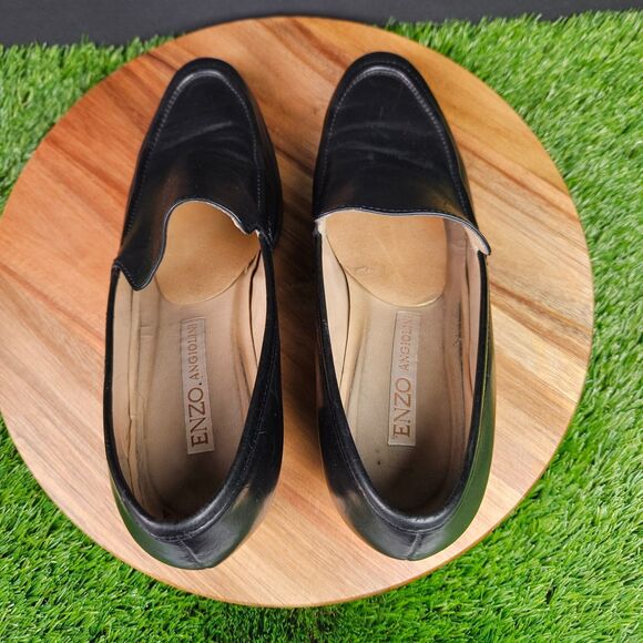 Enzo Angiolini Black Leather Loafer Pumps Size 10 M Chunky Block Heels Classic - Picture 9 of 16